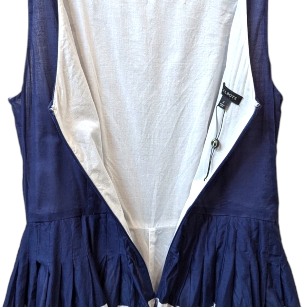 Talbots Navy "Blue Day" Striped Fit & Flare Sleeveless Cotton Dress (2) - Picture 5 of 7